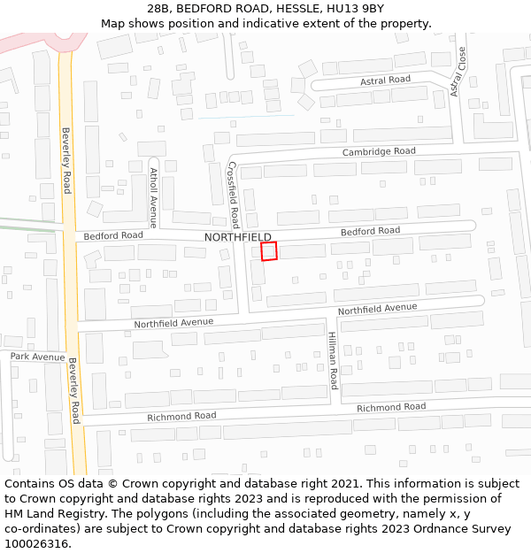 28B, BEDFORD ROAD, HESSLE, HU13 9BY: Location map and indicative extent of plot