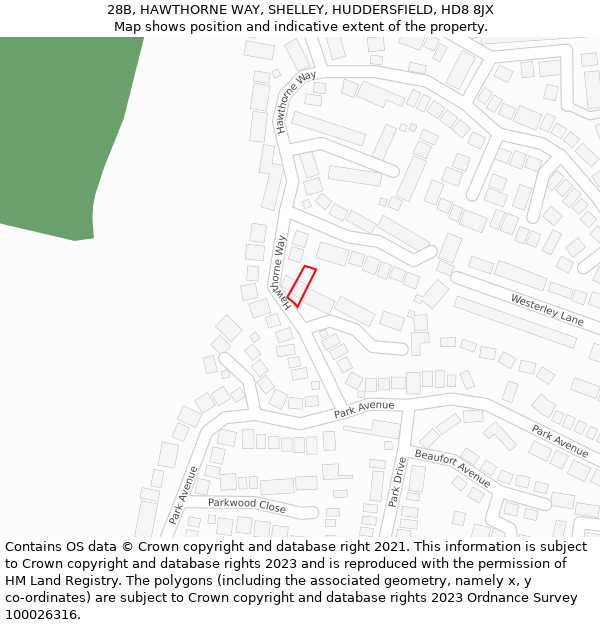 28B, HAWTHORNE WAY, SHELLEY, HUDDERSFIELD, HD8 8JX: Location map and indicative extent of plot