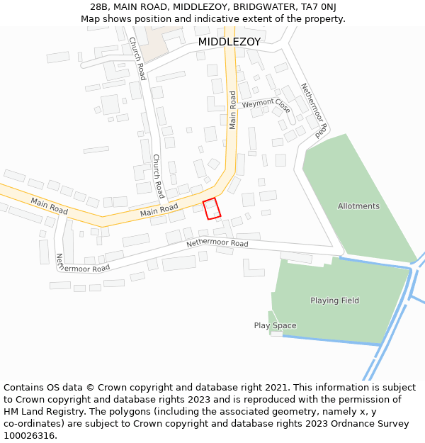 28B, MAIN ROAD, MIDDLEZOY, BRIDGWATER, TA7 0NJ: Location map and indicative extent of plot