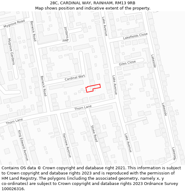 28C, CARDINAL WAY, RAINHAM, RM13 9RB: Location map and indicative extent of plot