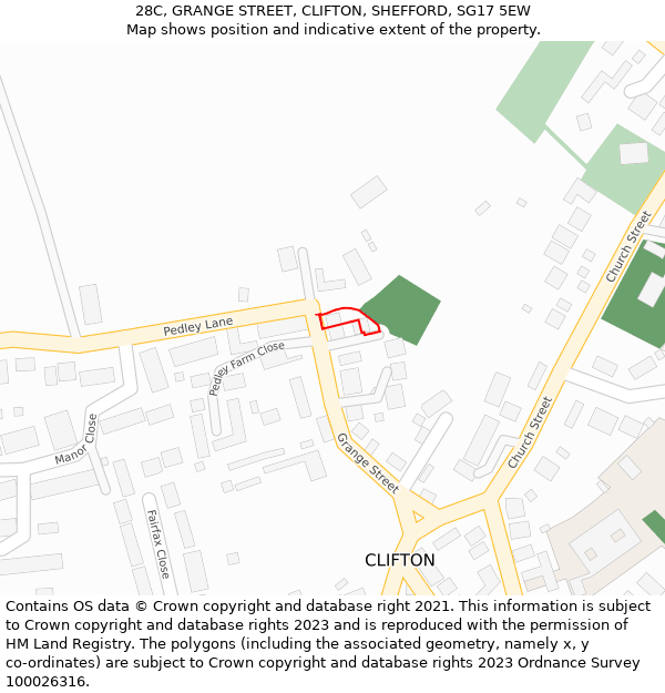 28C, GRANGE STREET, CLIFTON, SHEFFORD, SG17 5EW: Location map and indicative extent of plot