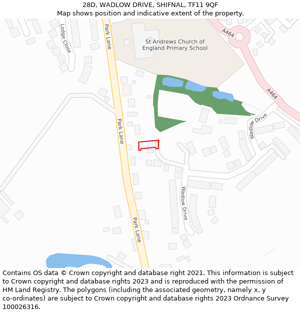 28D, WADLOW DRIVE, SHIFNAL, TF11 9QF: Location map and indicative extent of plot