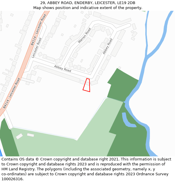 29, ABBEY ROAD, ENDERBY, LEICESTER, LE19 2DB: Location map and indicative extent of plot