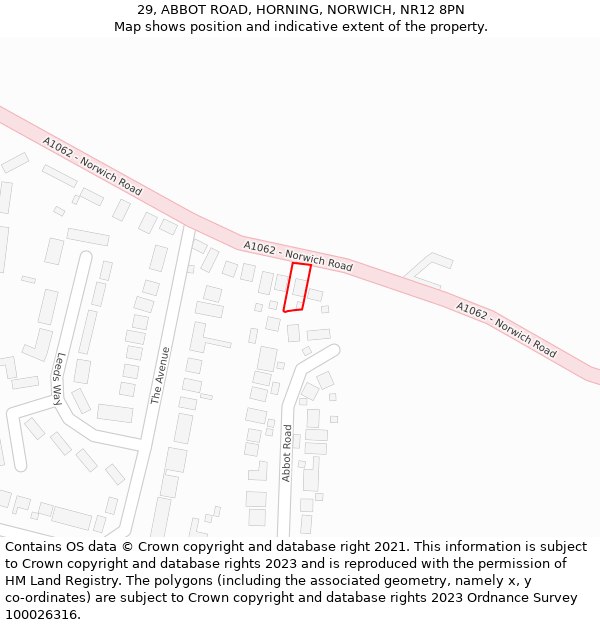 29, ABBOT ROAD, HORNING, NORWICH, NR12 8PN: Location map and indicative extent of plot