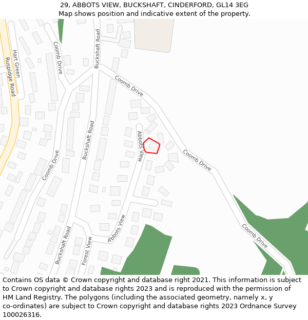 29, ABBOTS VIEW, BUCKSHAFT, CINDERFORD, GL14 3EG: Location map and indicative extent of plot