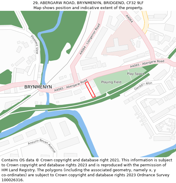 29, ABERGARW ROAD, BRYNMENYN, BRIDGEND, CF32 9LF: Location map and indicative extent of plot