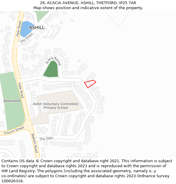 29, ACACIA AVENUE, ASHILL, THETFORD, IP25 7AR: Location map and indicative extent of plot