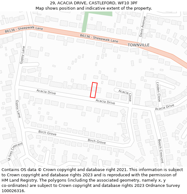 29, ACACIA DRIVE, CASTLEFORD, WF10 3PF: Location map and indicative extent of plot