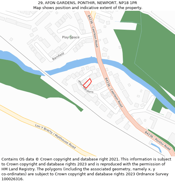 29, AFON GARDENS, PONTHIR, NEWPORT, NP18 1PR: Location map and indicative extent of plot