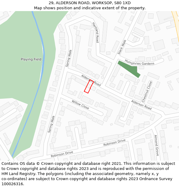 29, ALDERSON ROAD, WORKSOP, S80 1XD: Location map and indicative extent of plot