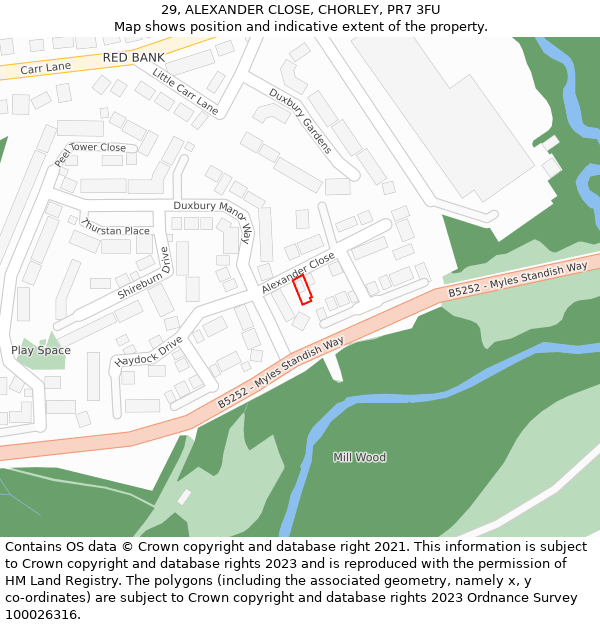 29, ALEXANDER CLOSE, CHORLEY, PR7 3FU: Location map and indicative extent of plot