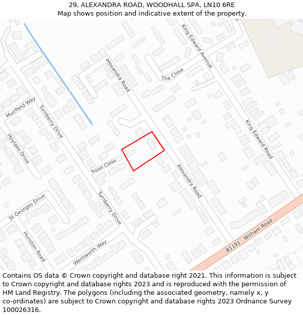 29, ALEXANDRA ROAD, WOODHALL SPA, LN10 6RE: Location map and indicative extent of plot