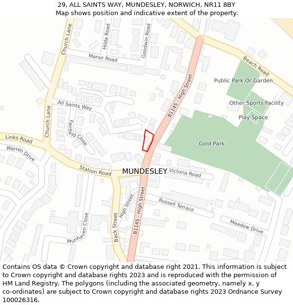 29, ALL SAINTS WAY, MUNDESLEY, NORWICH, NR11 8BY: Location map and indicative extent of plot