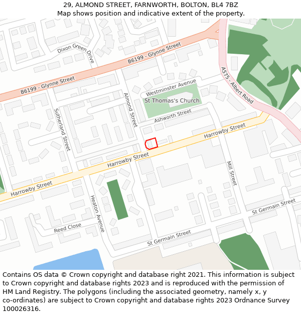 29, ALMOND STREET, FARNWORTH, BOLTON, BL4 7BZ: Location map and indicative extent of plot