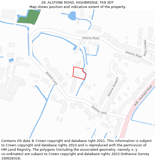 29, ALSTONE ROAD, HIGHBRIDGE, TA9 3DT: Location map and indicative extent of plot