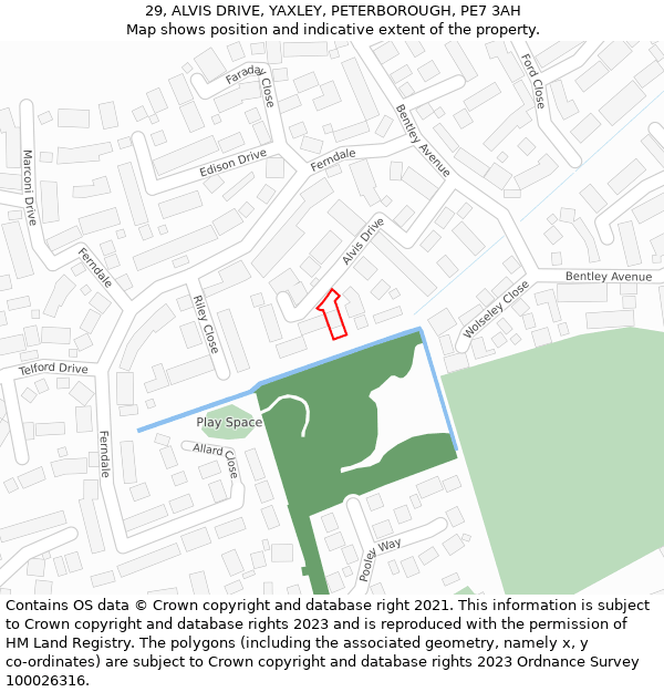 29, ALVIS DRIVE, YAXLEY, PETERBOROUGH, PE7 3AH: Location map and indicative extent of plot