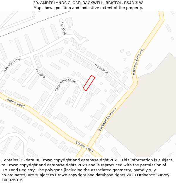 29, AMBERLANDS CLOSE, BACKWELL, BRISTOL, BS48 3LW: Location map and indicative extent of plot