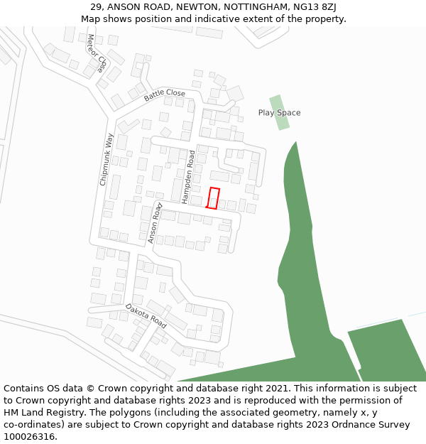 29, ANSON ROAD, NEWTON, NOTTINGHAM, NG13 8ZJ: Location map and indicative extent of plot