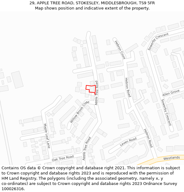 29, APPLE TREE ROAD, STOKESLEY, MIDDLESBROUGH, TS9 5FR: Location map and indicative extent of plot