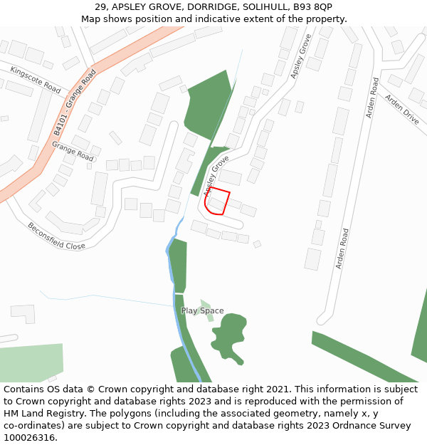 29, APSLEY GROVE, DORRIDGE, SOLIHULL, B93 8QP: Location map and indicative extent of plot