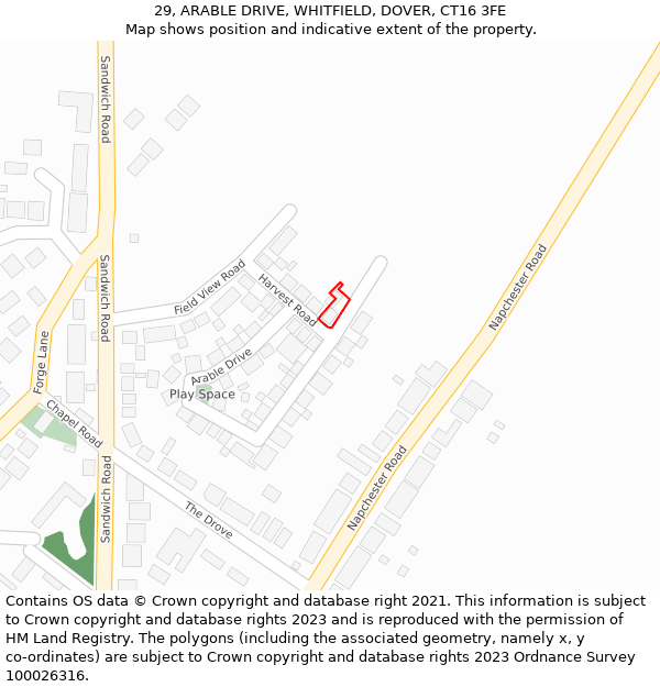 29, ARABLE DRIVE, WHITFIELD, DOVER, CT16 3FE: Location map and indicative extent of plot