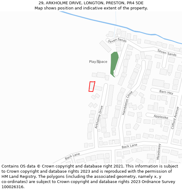 29, ARKHOLME DRIVE, LONGTON, PRESTON, PR4 5DE: Location map and indicative extent of plot