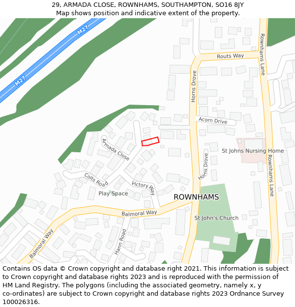 29, ARMADA CLOSE, ROWNHAMS, SOUTHAMPTON, SO16 8JY: Location map and indicative extent of plot