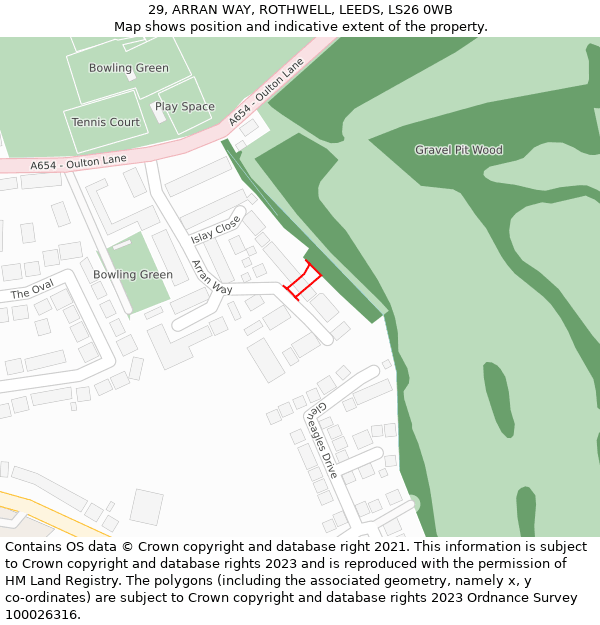29, ARRAN WAY, ROTHWELL, LEEDS, LS26 0WB: Location map and indicative extent of plot