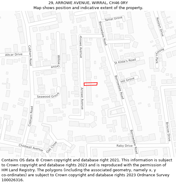 29, ARROWE AVENUE, WIRRAL, CH46 0RY: Location map and indicative extent of plot