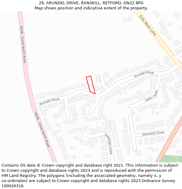 29, ARUNDEL DRIVE, RANSKILL, RETFORD, DN22 8PG: Location map and indicative extent of plot