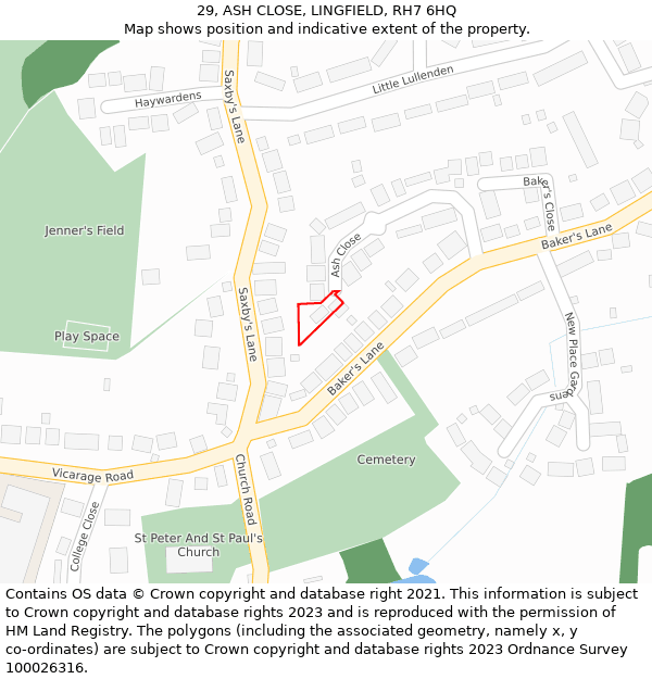 29, ASH CLOSE, LINGFIELD, RH7 6HQ: Location map and indicative extent of plot