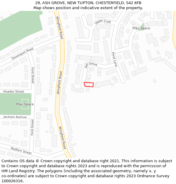 29, ASH GROVE, NEW TUPTON, CHESTERFIELD, S42 6FB: Location map and indicative extent of plot