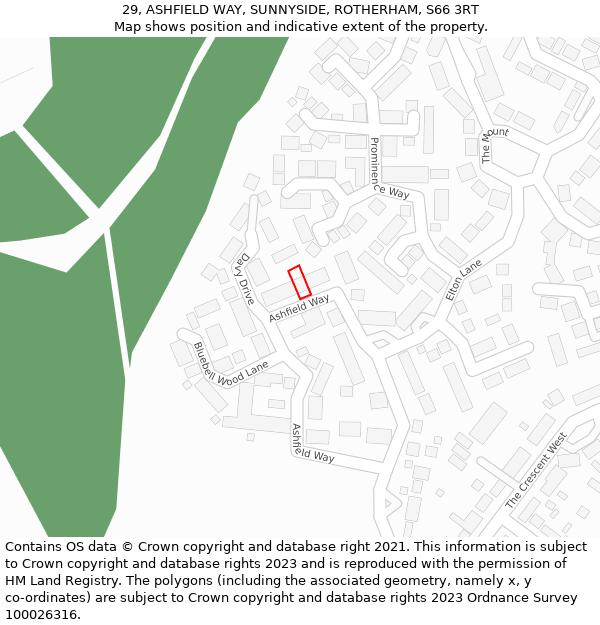 29, ASHFIELD WAY, SUNNYSIDE, ROTHERHAM, S66 3RT: Location map and indicative extent of plot