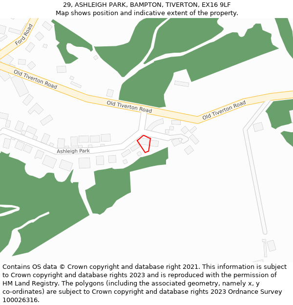 29, ASHLEIGH PARK, BAMPTON, TIVERTON, EX16 9LF: Location map and indicative extent of plot