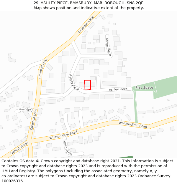 29, ASHLEY PIECE, RAMSBURY, MARLBOROUGH, SN8 2QE: Location map and indicative extent of plot