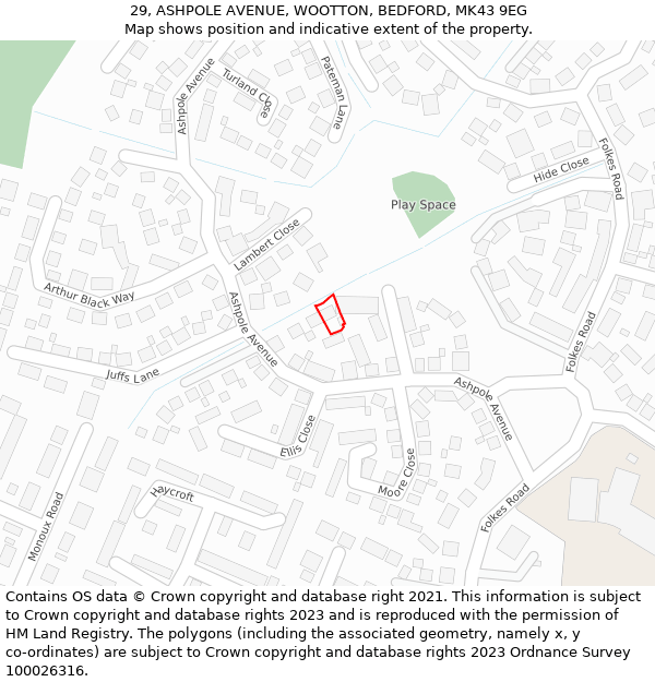 29, ASHPOLE AVENUE, WOOTTON, BEDFORD, MK43 9EG: Location map and indicative extent of plot