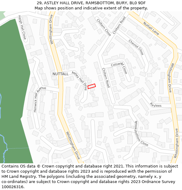 29, ASTLEY HALL DRIVE, RAMSBOTTOM, BURY, BL0 9DF: Location map and indicative extent of plot