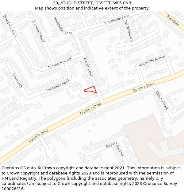 29, ATHOLD STREET, OSSETT, WF5 0NB: Location map and indicative extent of plot