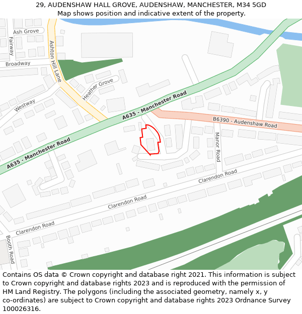 29, AUDENSHAW HALL GROVE, AUDENSHAW, MANCHESTER, M34 5GD: Location map and indicative extent of plot