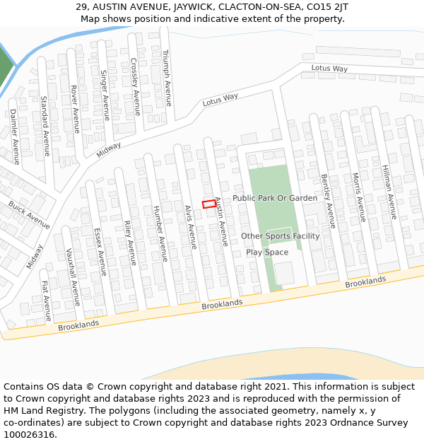 29, AUSTIN AVENUE, JAYWICK, CLACTON-ON-SEA, CO15 2JT: Location map and indicative extent of plot