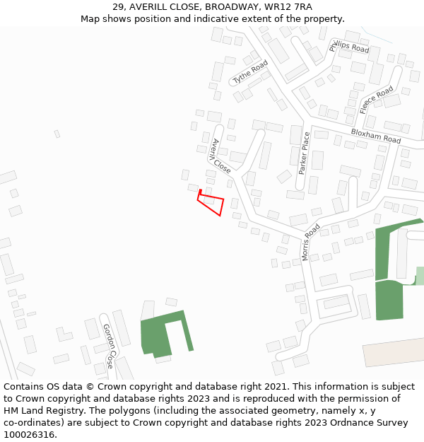 29, AVERILL CLOSE, BROADWAY, WR12 7RA: Location map and indicative extent of plot