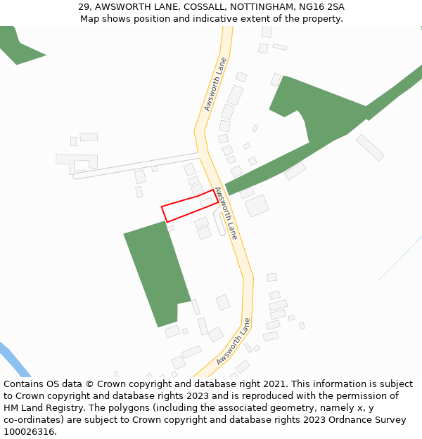 29, AWSWORTH LANE, COSSALL, NOTTINGHAM, NG16 2SA: Location map and indicative extent of plot