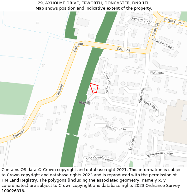 29, AXHOLME DRIVE, EPWORTH, DONCASTER, DN9 1EL: Location map and indicative extent of plot