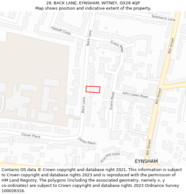 29, BACK LANE, EYNSHAM, WITNEY, OX29 4QP: Location map and indicative extent of plot