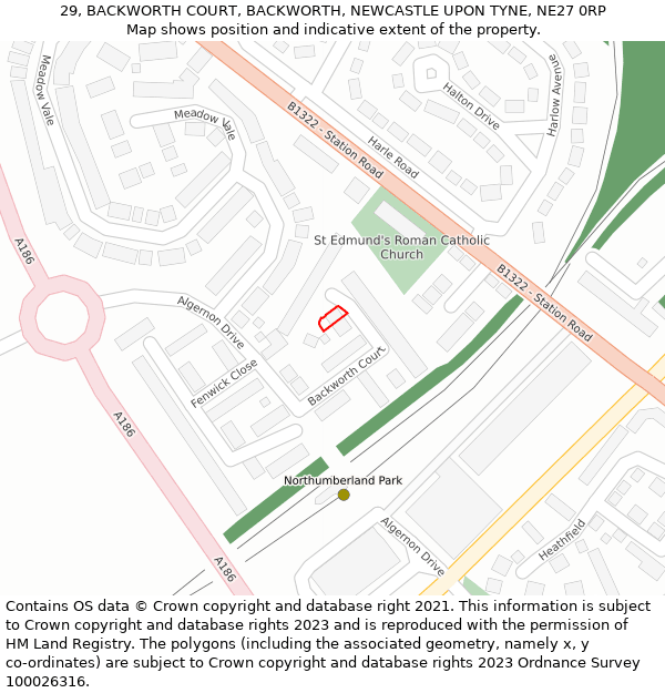 29, BACKWORTH COURT, BACKWORTH, NEWCASTLE UPON TYNE, NE27 0RP: Location map and indicative extent of plot