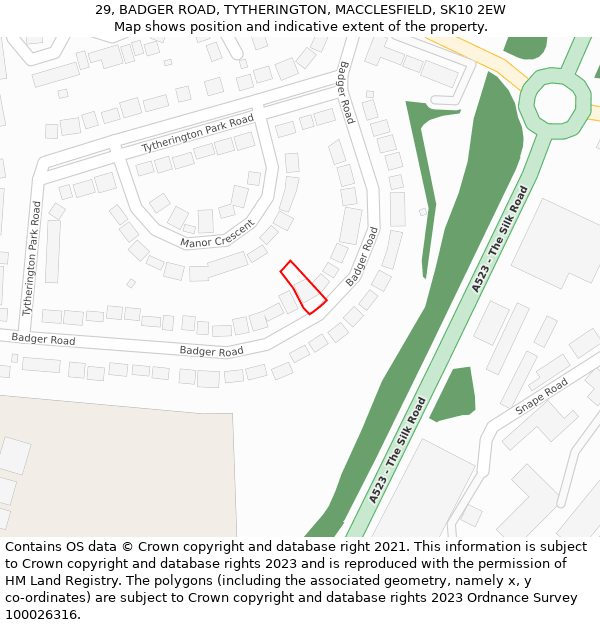 29, BADGER ROAD, TYTHERINGTON, MACCLESFIELD, SK10 2EW: Location map and indicative extent of plot