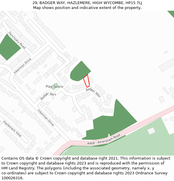 29, BADGER WAY, HAZLEMERE, HIGH WYCOMBE, HP15 7LJ: Location map and indicative extent of plot