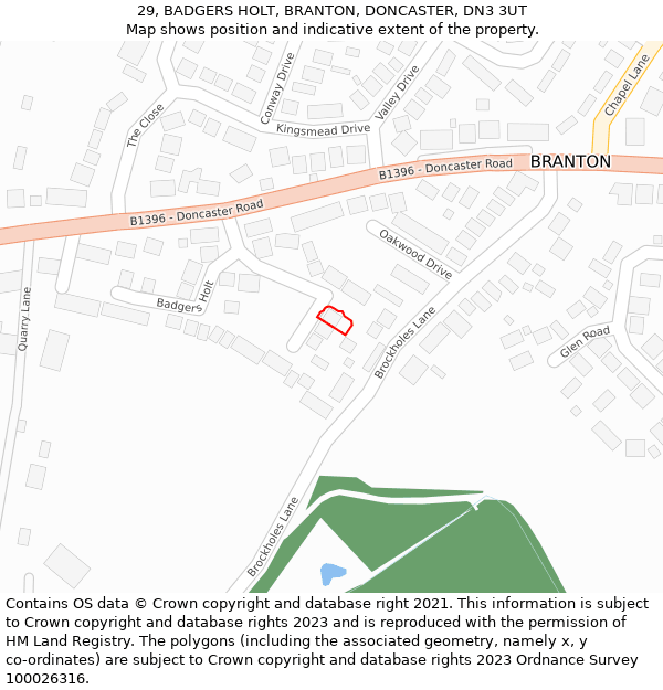 29, BADGERS HOLT, BRANTON, DONCASTER, DN3 3UT: Location map and indicative extent of plot