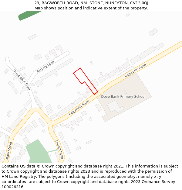 29, BAGWORTH ROAD, NAILSTONE, NUNEATON, CV13 0QJ: Location map and indicative extent of plot