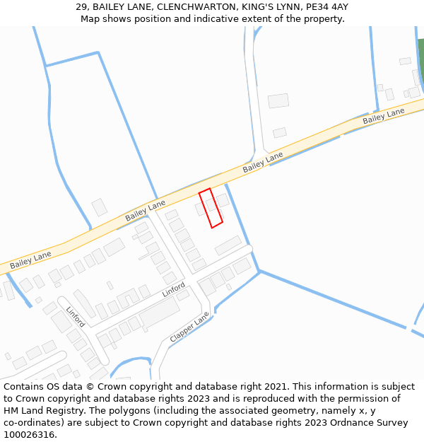 29, BAILEY LANE, CLENCHWARTON, KING'S LYNN, PE34 4AY: Location map and indicative extent of plot